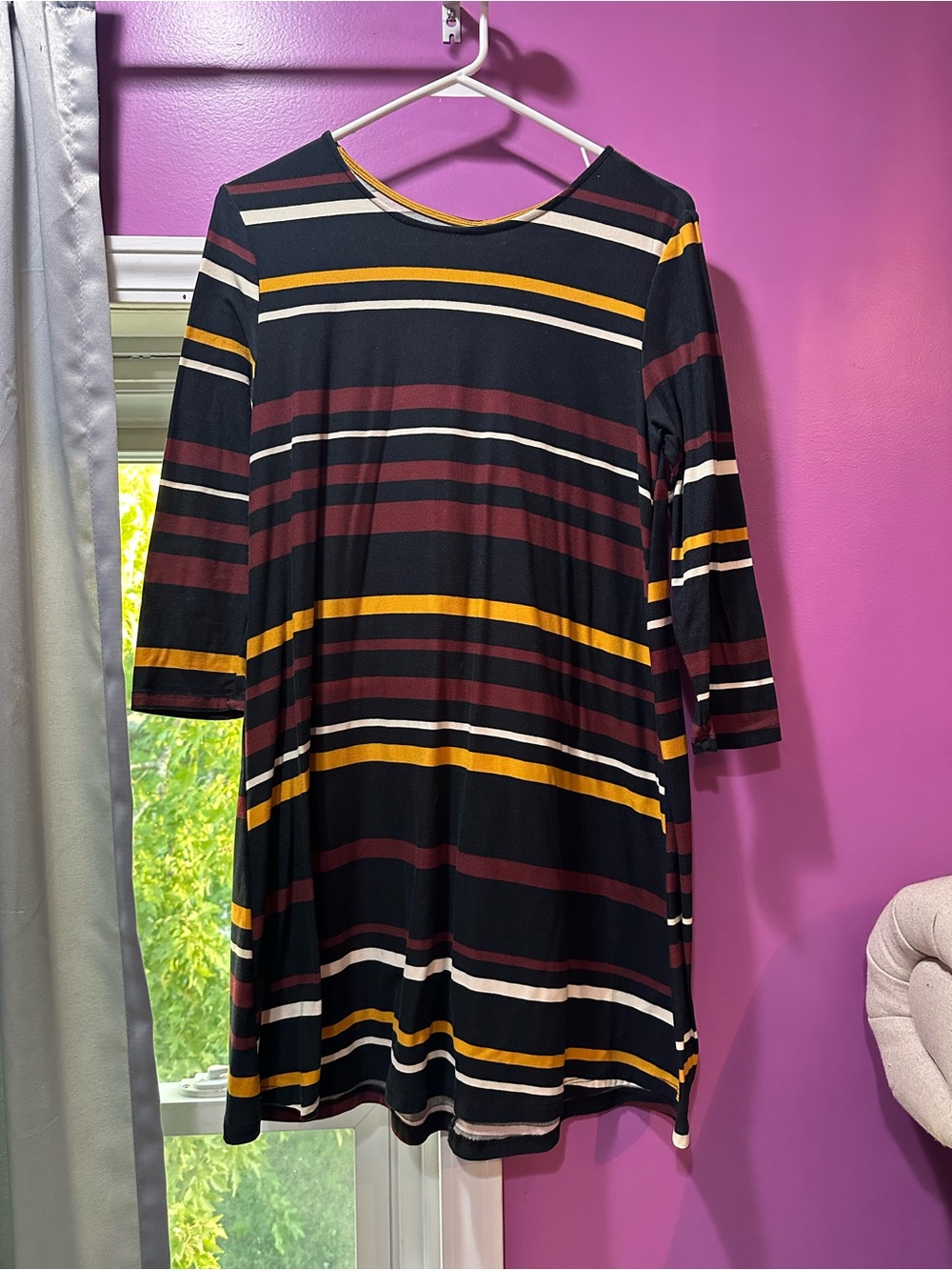 Bobbie Brooks Black Striped Swing Tunic with Maroon & Mustard